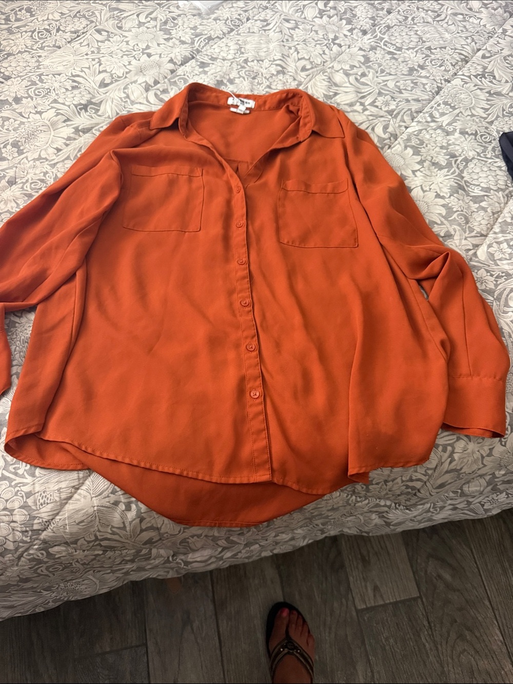 Express Lightweight Button-Down Blouse in Deep Orange